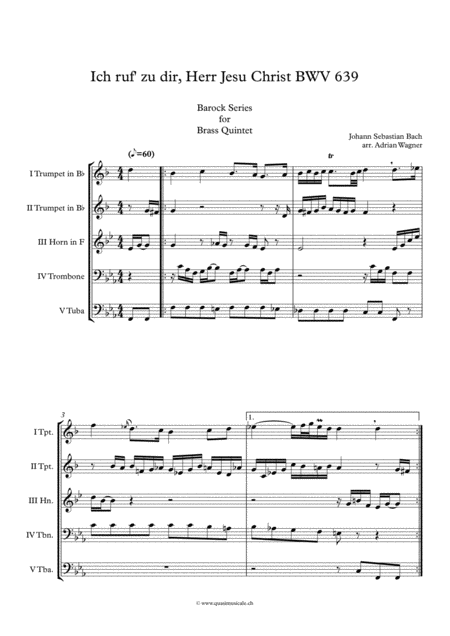 Ich Ruf Zu Dir Herr Jesu Christ Bwv 639 Js Bach Brass Quintet Arr Adrian Wagner Page 2