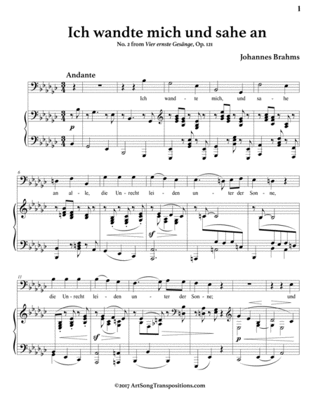 Ich Wandte Mich Und Sahe An Op 121 No 2 E Flat Minor Bass Clef Page 2