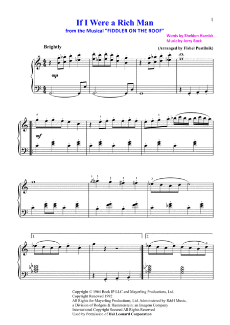 If I Were A Rich Man For Piano Page 2