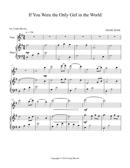 If You Were The Only Girl In The World Arranged For Harp And Flute Page 2