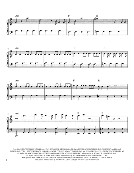 Imagine Dragons Believer Easy Piano Sheet In A Minor Page 2