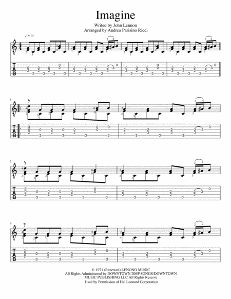 Imagine John Lennon Fingerstyle Solo Guitar Tab Page 2