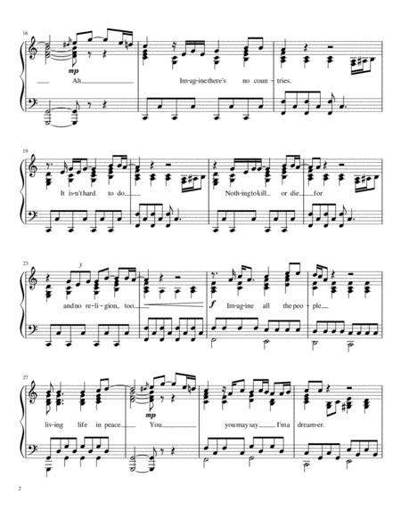 Imagine John Lennon For Piano Solo Intermediate Page 2