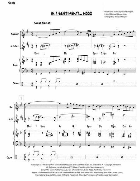 In A Sentimental Mood Jazz Combo With Clarinet And Alto Sax Page 2