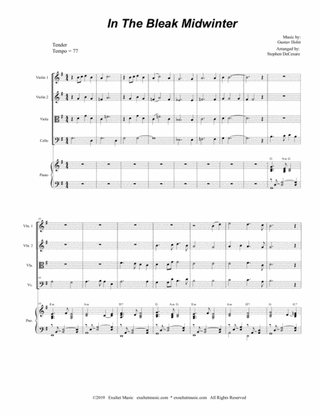 In The Bleak Midwinter For String Quartet And Piano Page 2