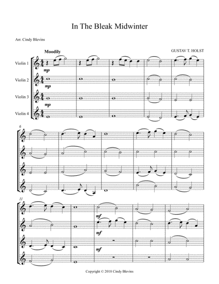 In The Bleak Midwinter For Violin Quartet Page 2