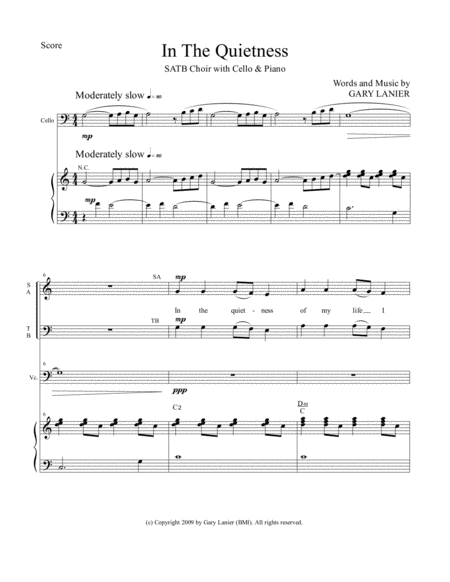 In The Quietness For Satb Choir With Cello Piano Separate Octavo Choir Cello Part Included Page 2