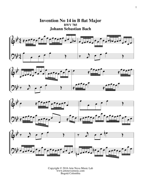 Invention No 14 In B Flat Major Bwv 785 Page 2