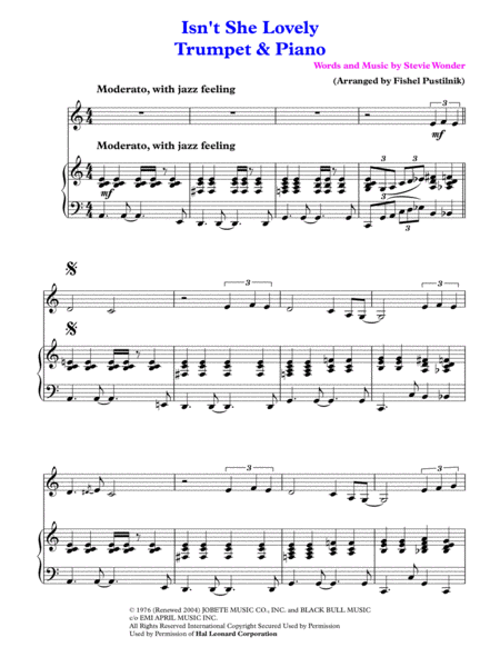 Isnt She Lovely For Trumpet And Piano Jazz Pop Version With Improvisation Page 2