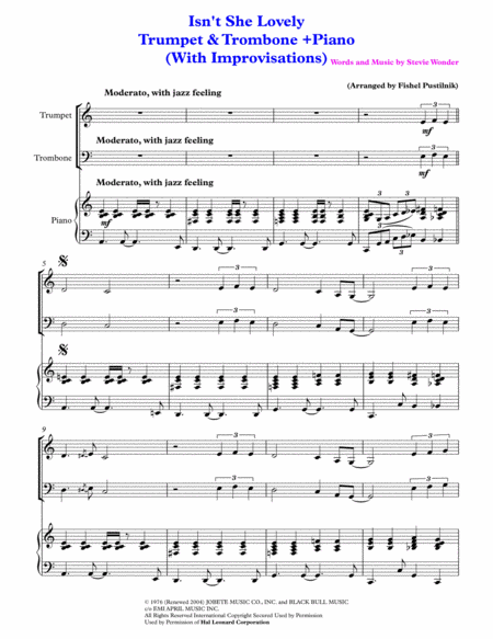 Isnt She Lovely For Trumpet Trombone And Piano Jazz Pop Version With Improvisations Page 2