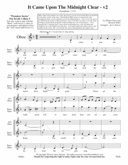 It Came Upon The Midnight Clear V2 Arrangements Level 1 3 For Oboe Written Acc Page 2