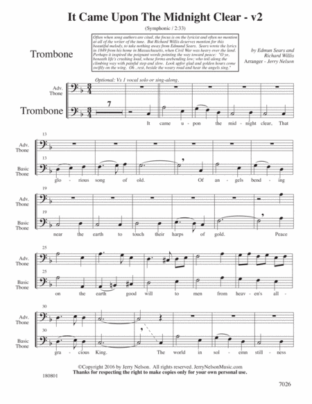 It Came Upon The Midnight Clear V2 Arrangements Level 1 3 For Trombone Written Acc Page 2