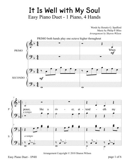 It Is Well With My Soul Easy Piano Duet 1 Piano 4 Hands Page 2
