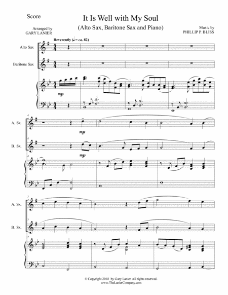 It Is Well With My Soul Trio Alto Sax Baritone Sax With Piano Instrumental Parts Included Page 2