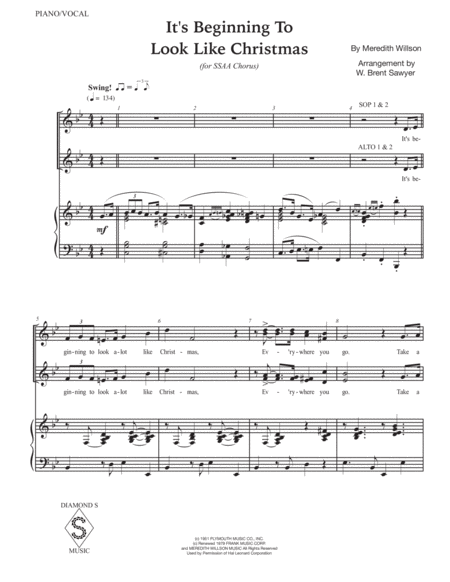 Its Beginning To Look Like Christmas Ssaa Chorus With Piano Bass Drums Page 2