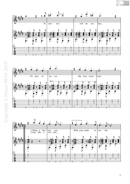 Its Now Or Never Sheet Music For Vocals And Guitar Page 2