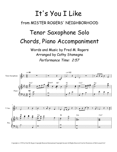 Its You I Like From Mister Rogers Neighborhood Tenor Saxophone Solo Chords Piano Acc Page 2