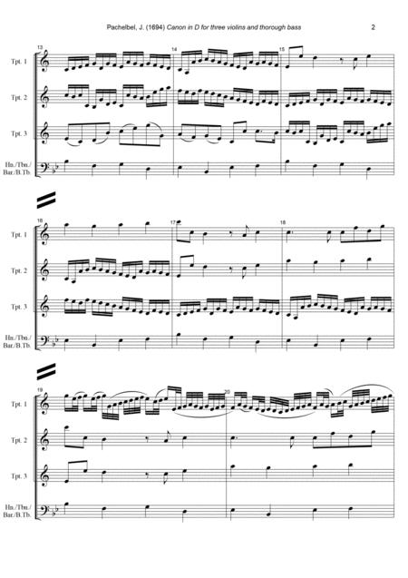 J Pachelbel Canon In D Dur Arr For 3 Trumpets Bass Instrument Page 2