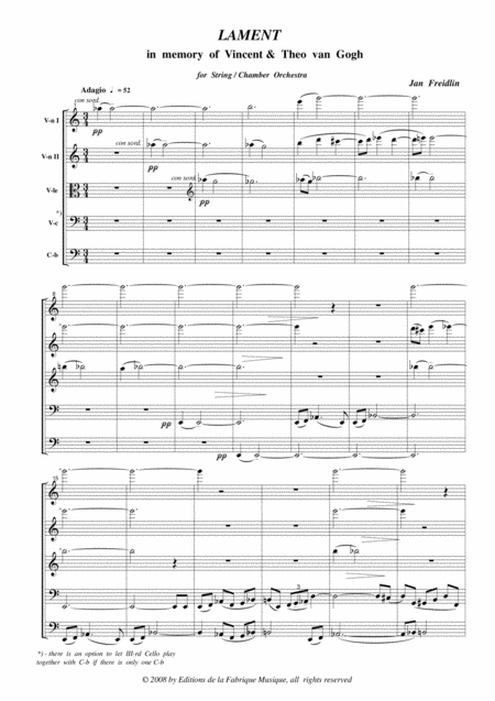 Jan Freidlin Lament In Memory Of Theo And Vincent Van Gogh For String Orchestra Score Only Page 2