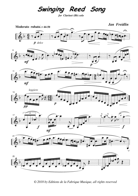 Jan Freidlin Swinging Reed Song For Solo Bb Clarinet Page 2