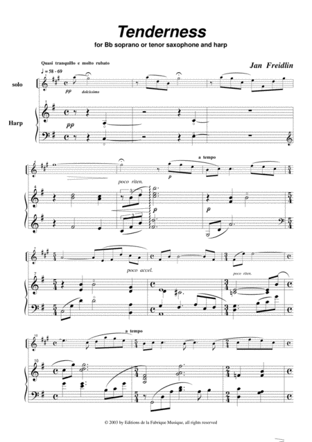 Jan Freidlin Tenderness For Bb Soprano Or Tenor Saxohone And Harp Page 2