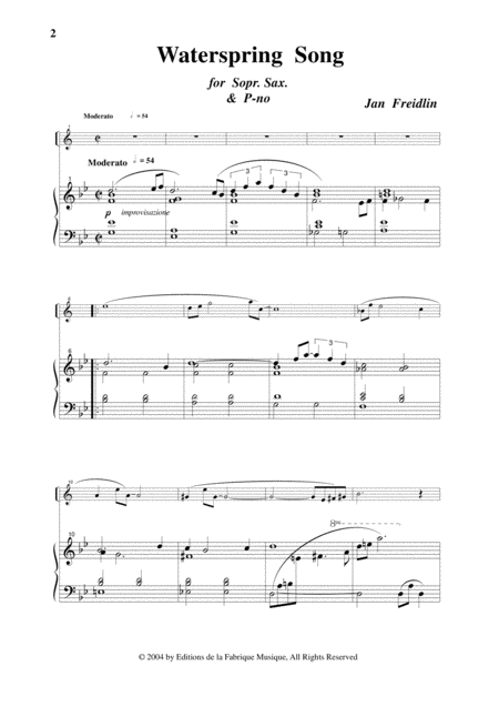 Jan Freidlin Water Spring Song For Soprano Saxophone And Piano Page 2