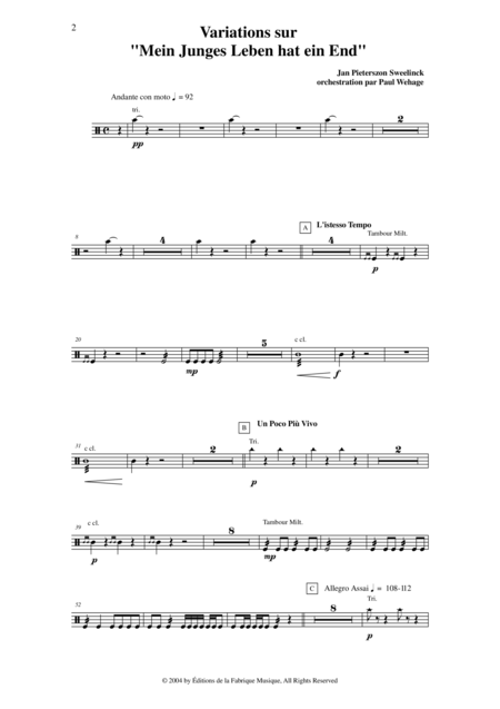 Jan Pieterszoon Sweelinck Paul Wehage Variations On Mein Juges Leben Hat Ein Ende Arranged For Concert Band Percussion 2 Part Page 2