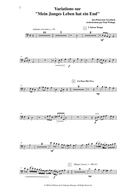 Jan Pieterszoon Sweelinck Paul Wehage Variations On Mein Juges Leben Hat Ein Ende Arranged For Concert Band Trombone Part Page 2