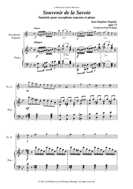 Jean Baptiste Singele Souvenir De La Savoie Opus 73 Fantaisie Pour Saxophone Soprano Et Piano Page 2