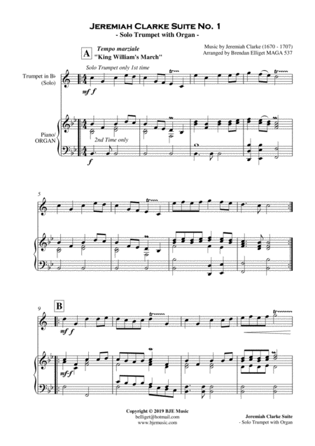 Jeremiah Clarke Suite No 1 Solo Trumpet And Organ Score And Parts Pdf Page 2