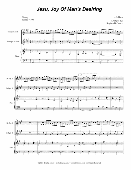 Jesu Joy Of Mans Desiring Duet For Bb Trumpet And Piano Page 2