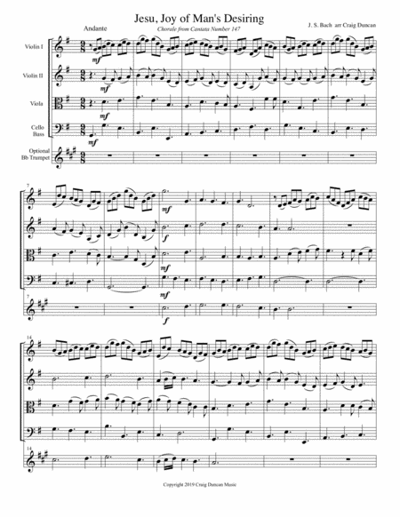 Jesu Joy Of Mans Desiring String Quartet W Opt Trumpet Page 2