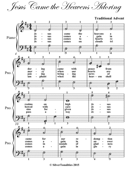 Jesus Came The Heavens Adoring Easy Piano Sheet Music Page 2