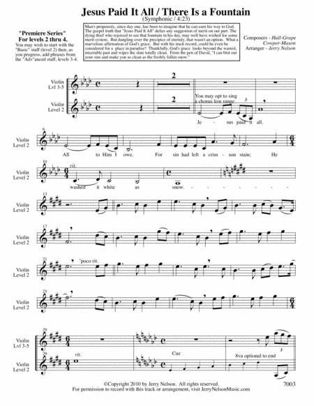 Jesus Paid It All With There Is A Fountain Arrangements Level 2 4 For Violin Written Acc Hymn Page 2