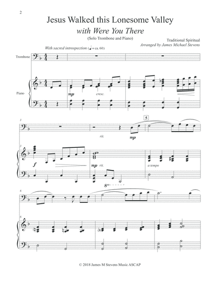 Jesus Walked This Lonesome Valley With Were You There Trombone Piano Page 2