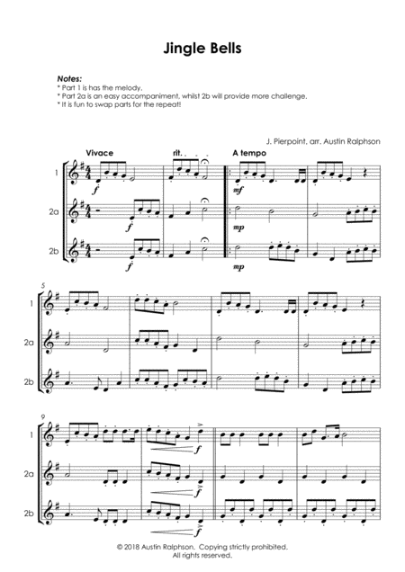 Jingle Bells Alto Sax Duet Easy Intermediate Level Page 2