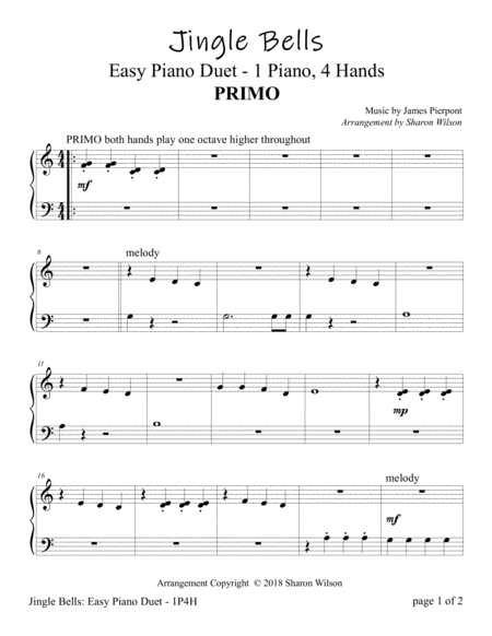 Jingle Bells Easy Piano Duet 1 Piano 4 Hands Page 2