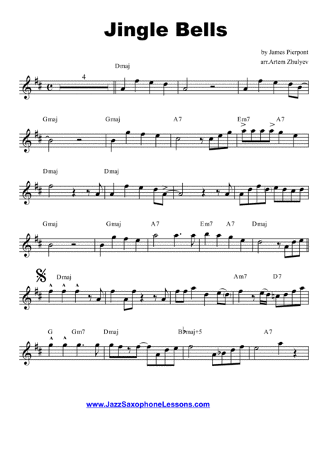 Jingle Bells For Saxophone Eb Alto Baritone Pdf Backing Track Page 2