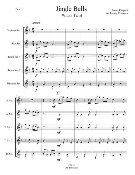 Jingle Bells With A Twist For Saxophone Quintet Sattb Or Aattb Page 2