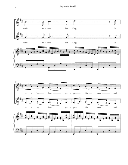 Joy To The World For 2 Part Choir With Piano Accompaniment Page 2