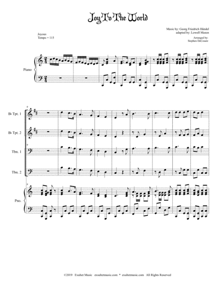 Joy To The World For Brass Quartet And Piano Alternate Version Page 2