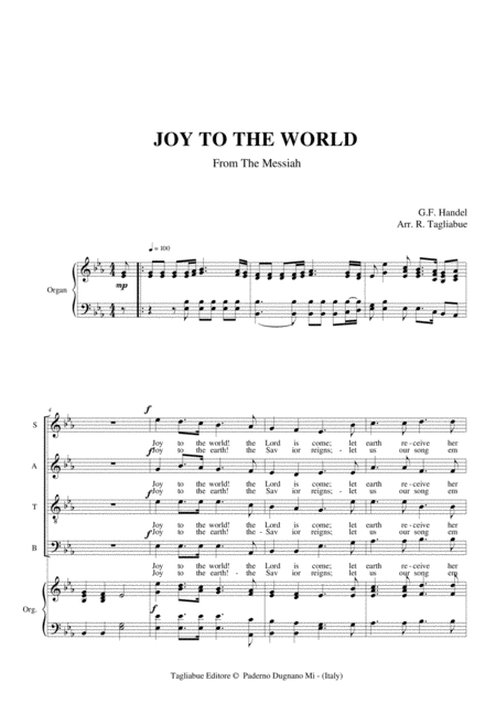 Joy To The World From Messiah Arr For Satb Choir And Organ Page 2