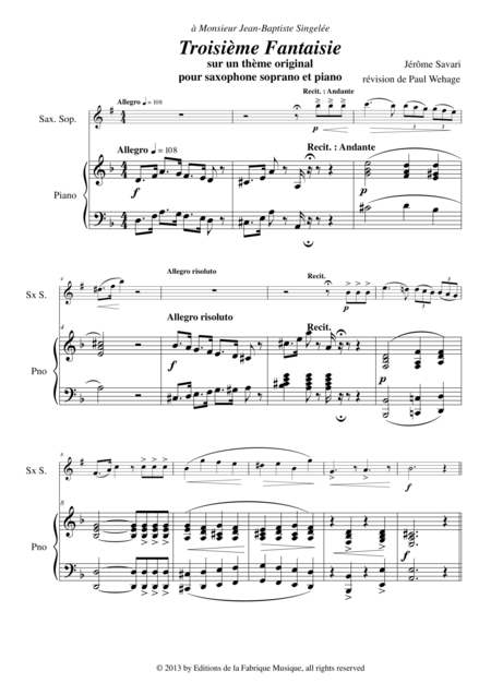 Jrme Savari Troisime Fantaisie Sur Un Thme Original Pour Saxophone Soprano Et Piano Page 2