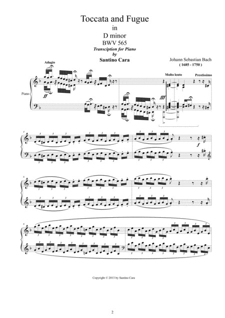 Js Bach Toccata E Fuga In D Minor Bwv565 Piano Solo Page 2