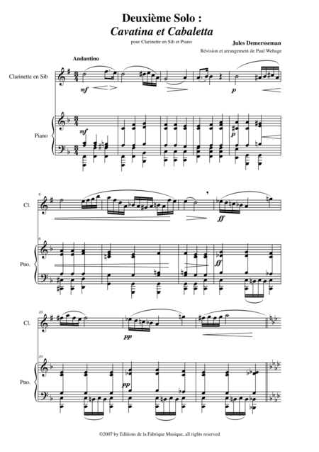 Jules Demersseman Deuxime Solo Cavatina Et Cabaletta For Clarinet In Bb And Piano Page 2