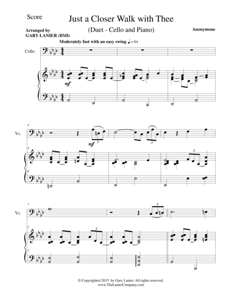 Just A Closer Walk With Thee Duet Cello And Piano Score And Parts Page 2