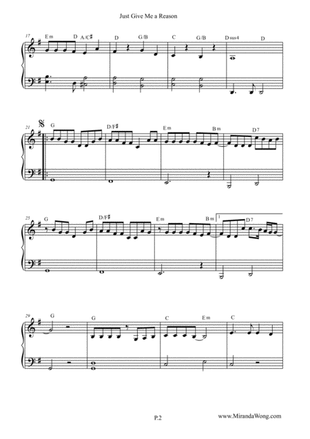 Just Give Me A Reason Easy Piano Solo In Published G Key With Chords Page 2