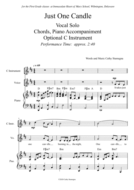 Just One Candle Vocal Solo Chords Piano Accompaniment Optional C Instrument Page 2