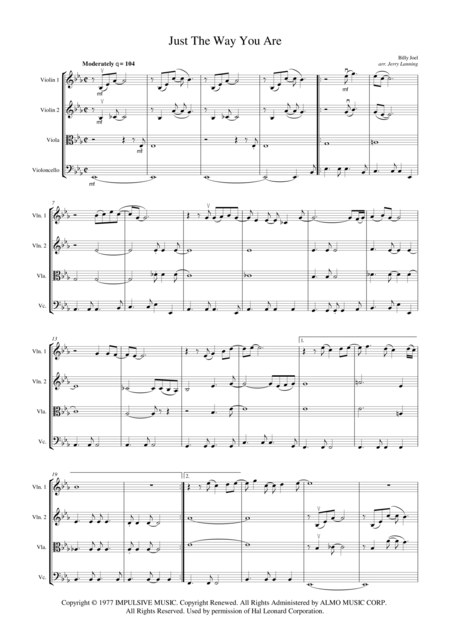 Just The Way You Are By Billy Joel Arranged For String Quartet Page 2