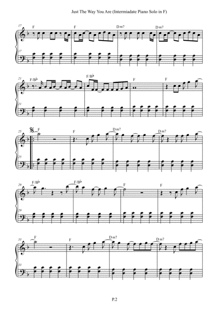 Just The Way You Are Intermediate Piano Solo In Published F Key With Chords Page 2